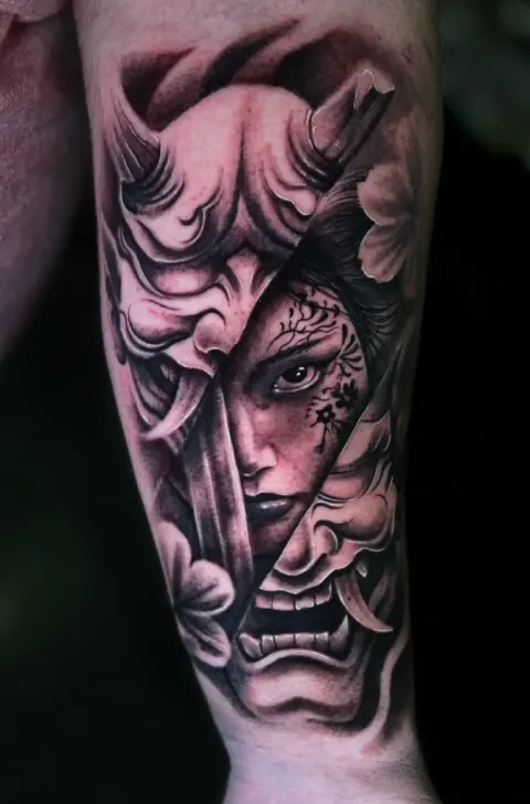 Ritratto realistico geisha tatuaggio Lugano