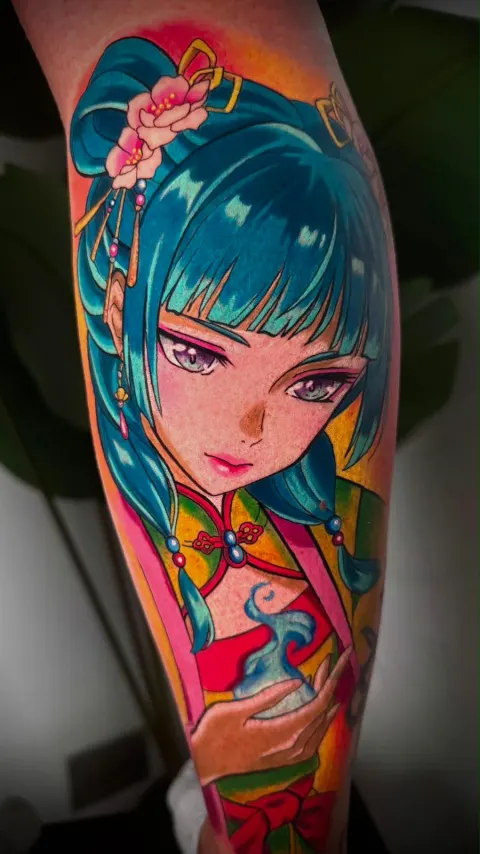 Tatuaggio anime a colori Maomao Lugano